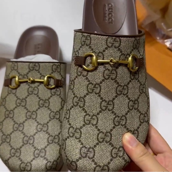 Gucci Women's Tan Monogram Clogs - Picture 1 of 6